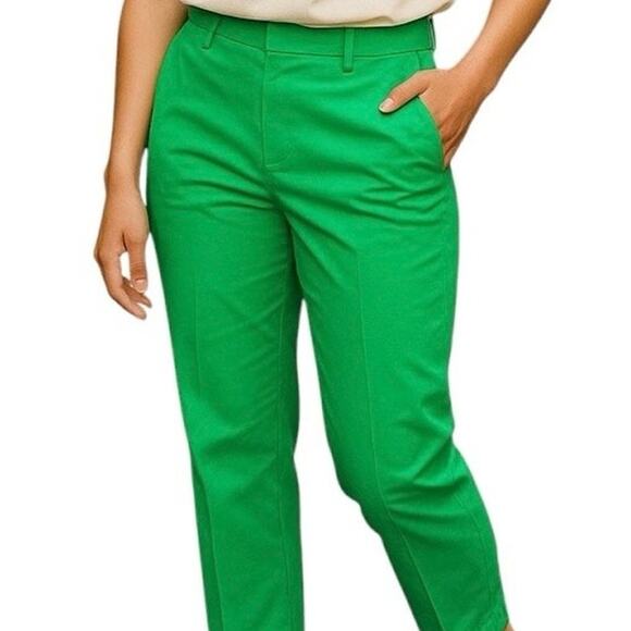NY&Co Kelly Green Sateen 7th Avenue Crop Straight Leg Chino Pants Size 14 New - Picture 1 of 8